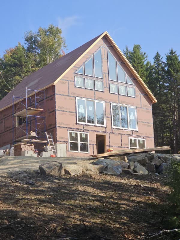 A-frame chalet front view exterior preparation, MA